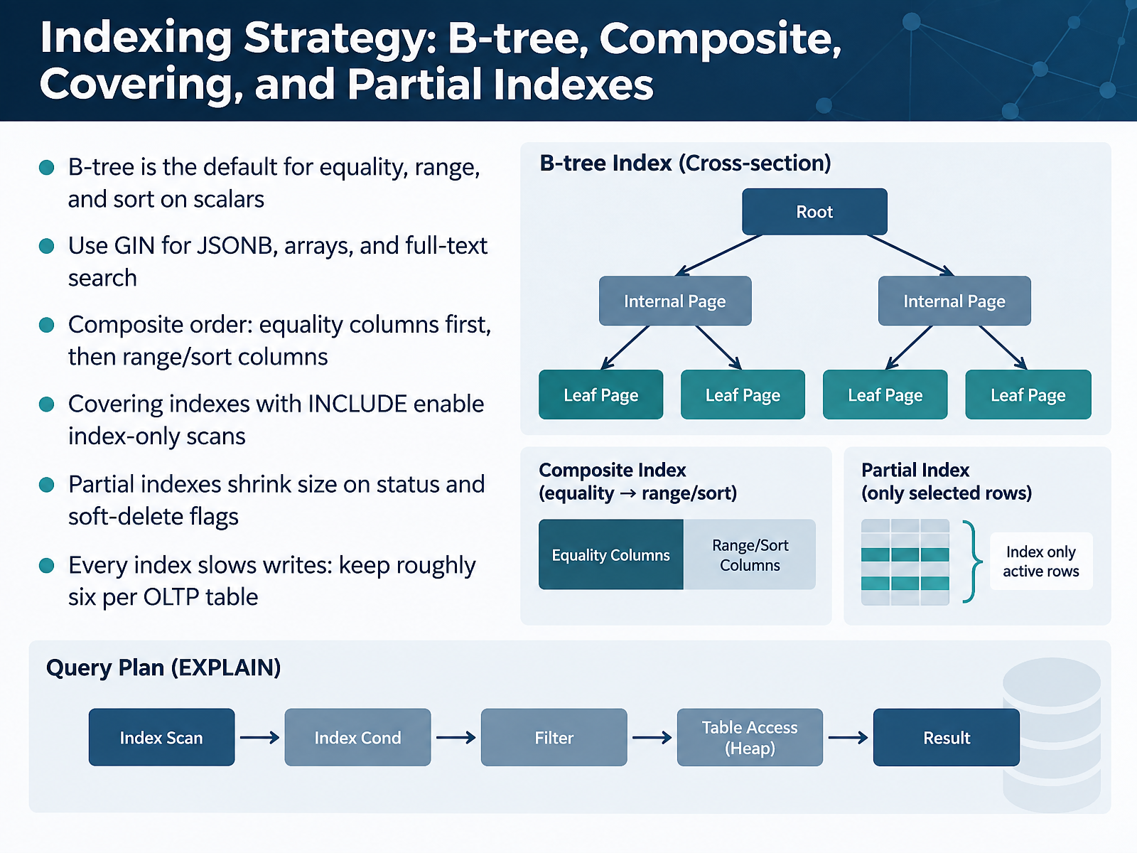 Indexing Strategy: B-tree, Composite, Covering, and Partial Indexes