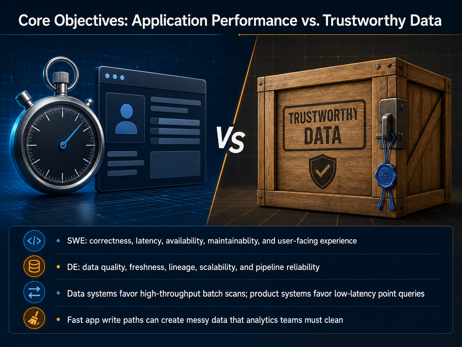 Core Objectives: Application Performance vs. Trustworthy Data