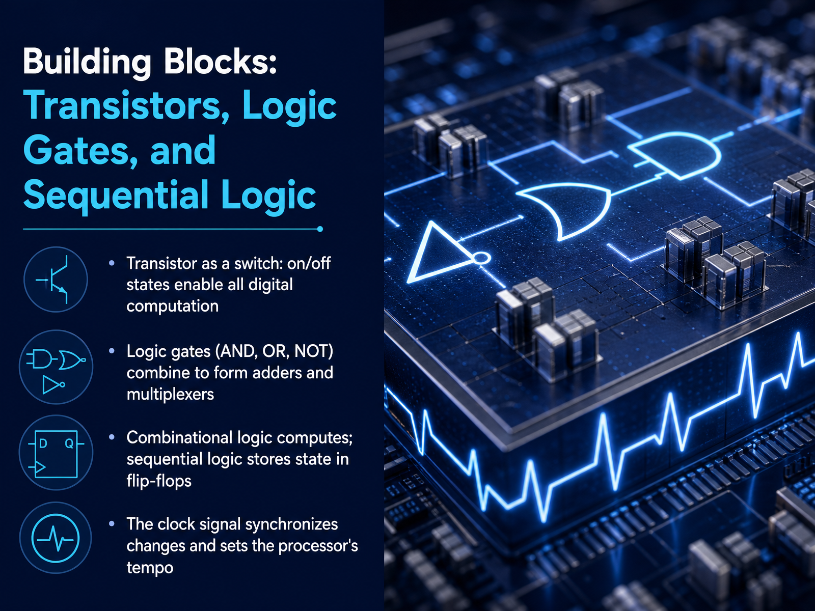 Building Blocks: Transistors, Logic Gates, and Sequential Logic