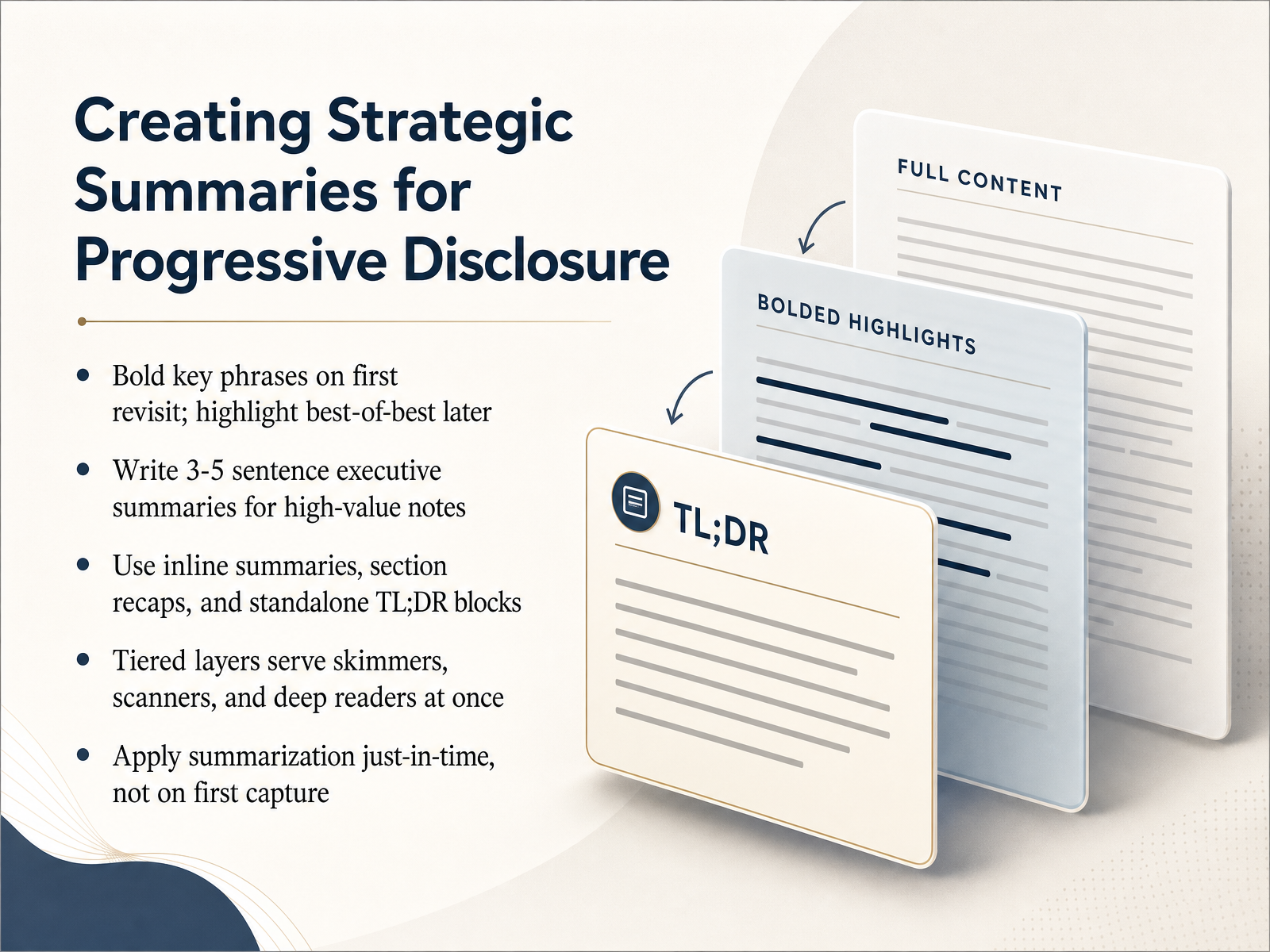 Creating Strategic Summaries for Progressive Disclosure
