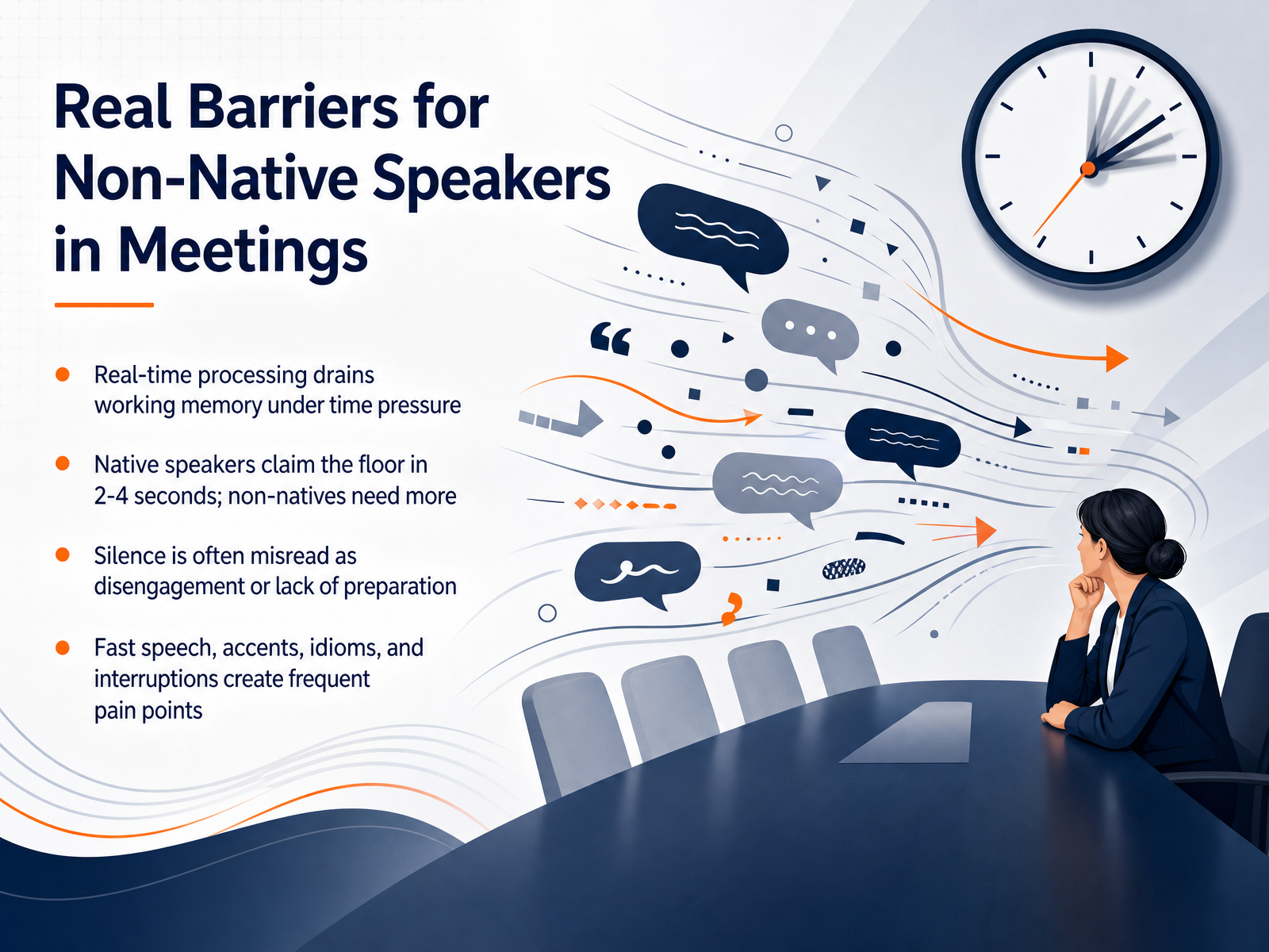 Real Barriers for Non-Native Speakers in Meetings