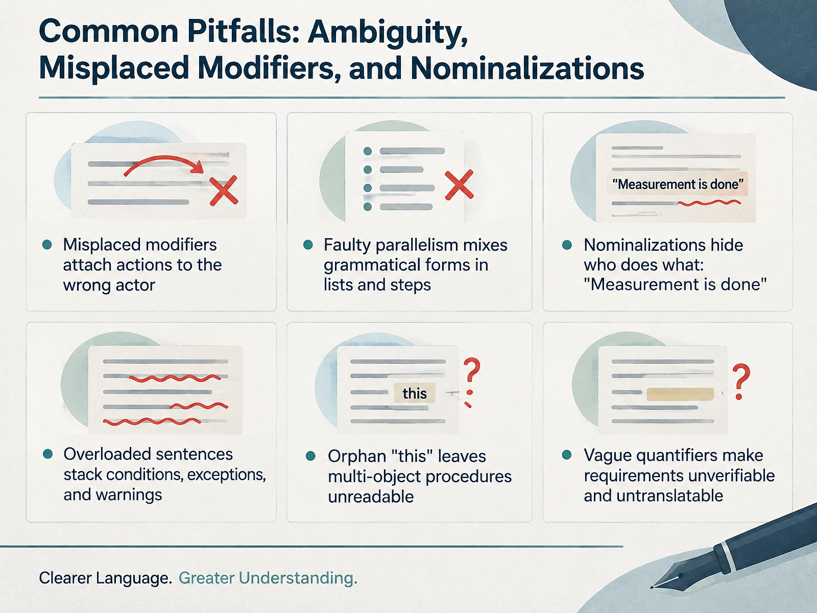 Common Pitfalls: Ambiguity, Misplaced Modifiers, and Nominalizations