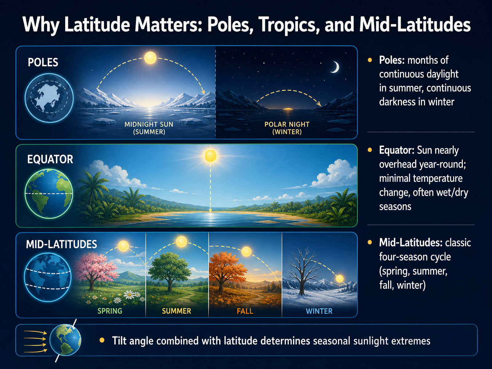 Why Latitude Matters: Poles, Tropics, and Mid-Latitudes