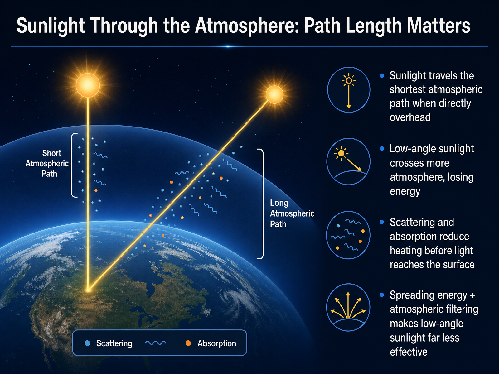 Sunlight Through the Atmosphere: Path Length Matters