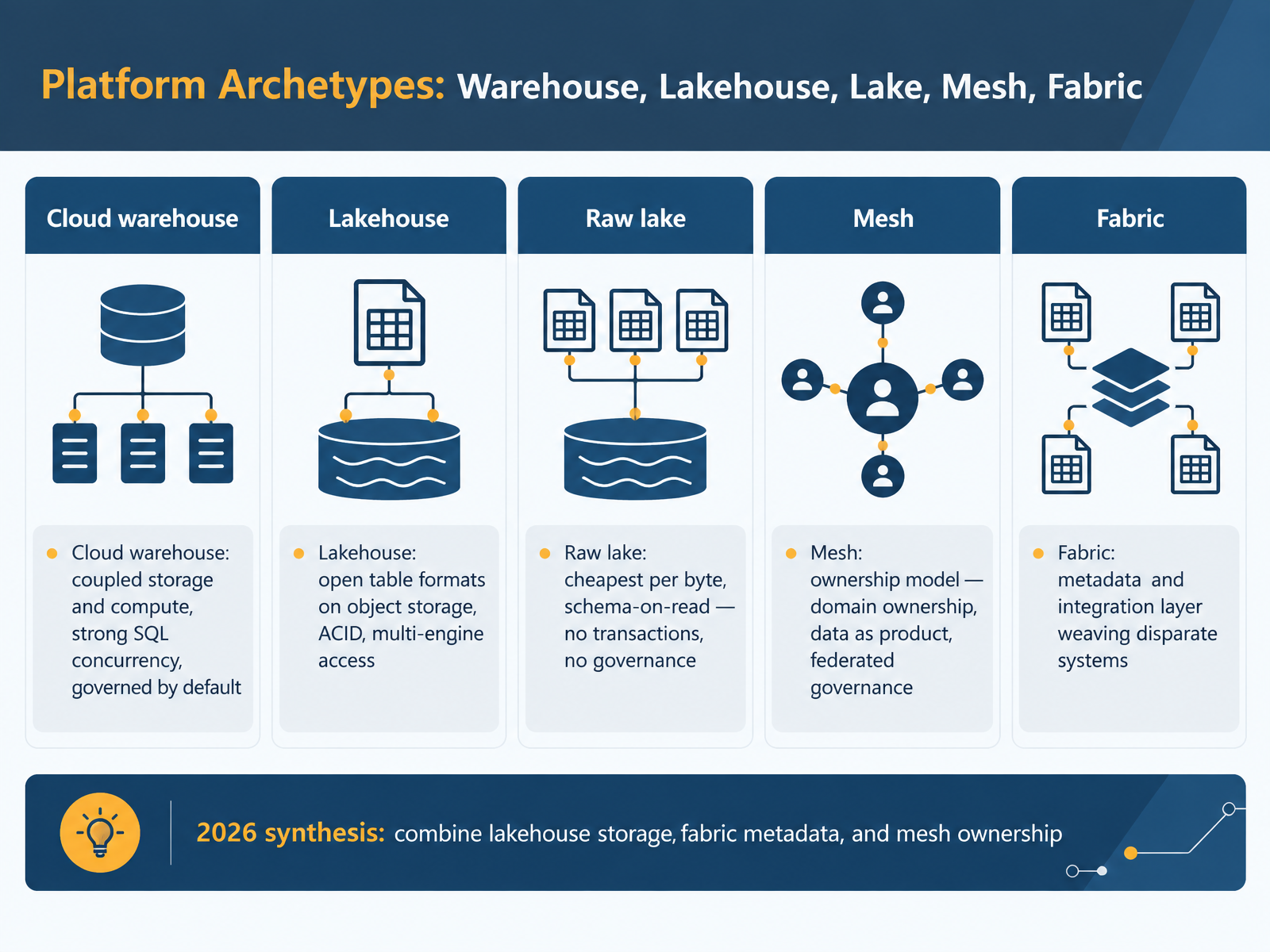Platform Archetypes: Warehouse, Lakehouse, Lake, Mesh, Fabric