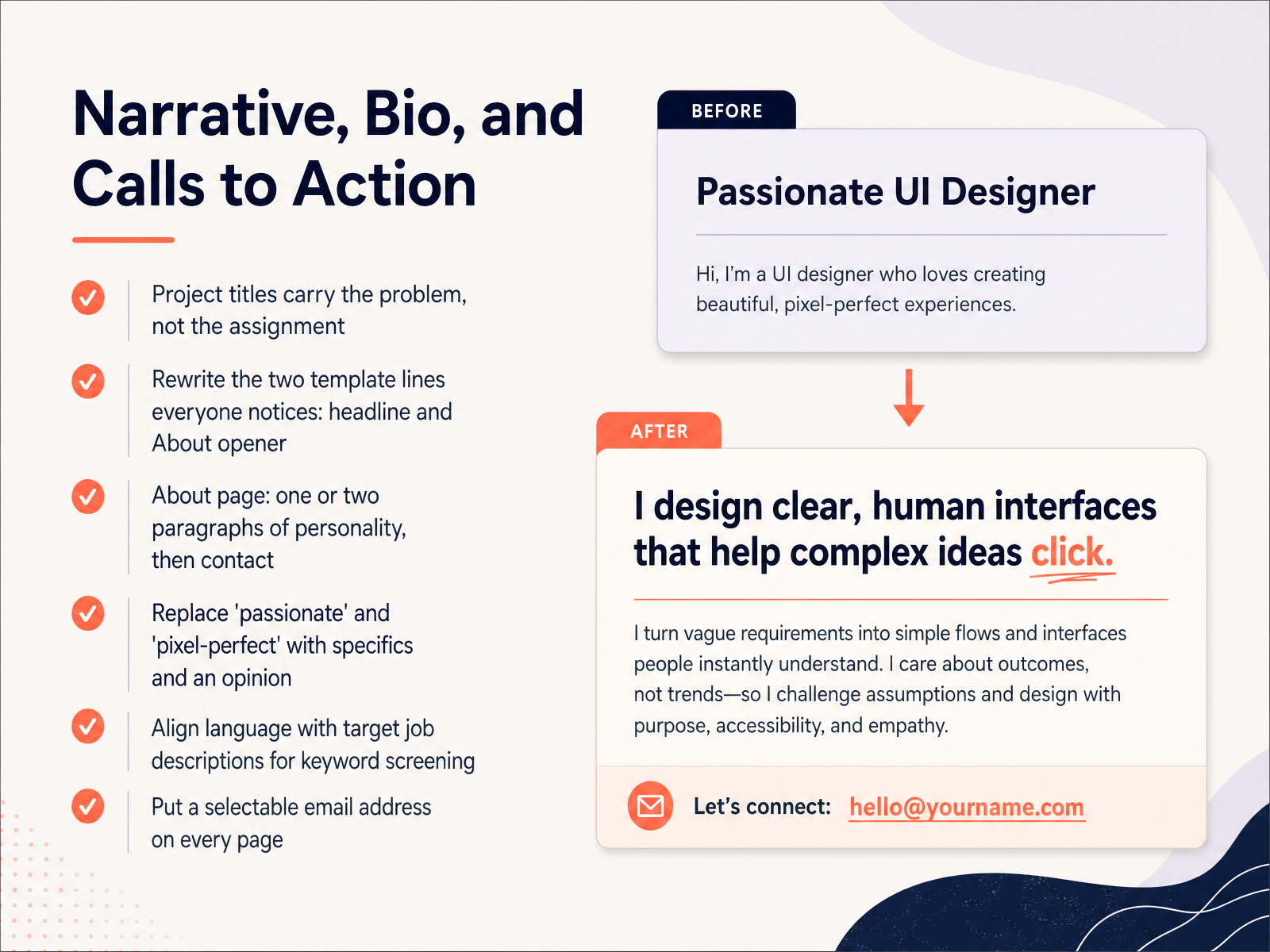 Narrative, Bio, and Calls to Action