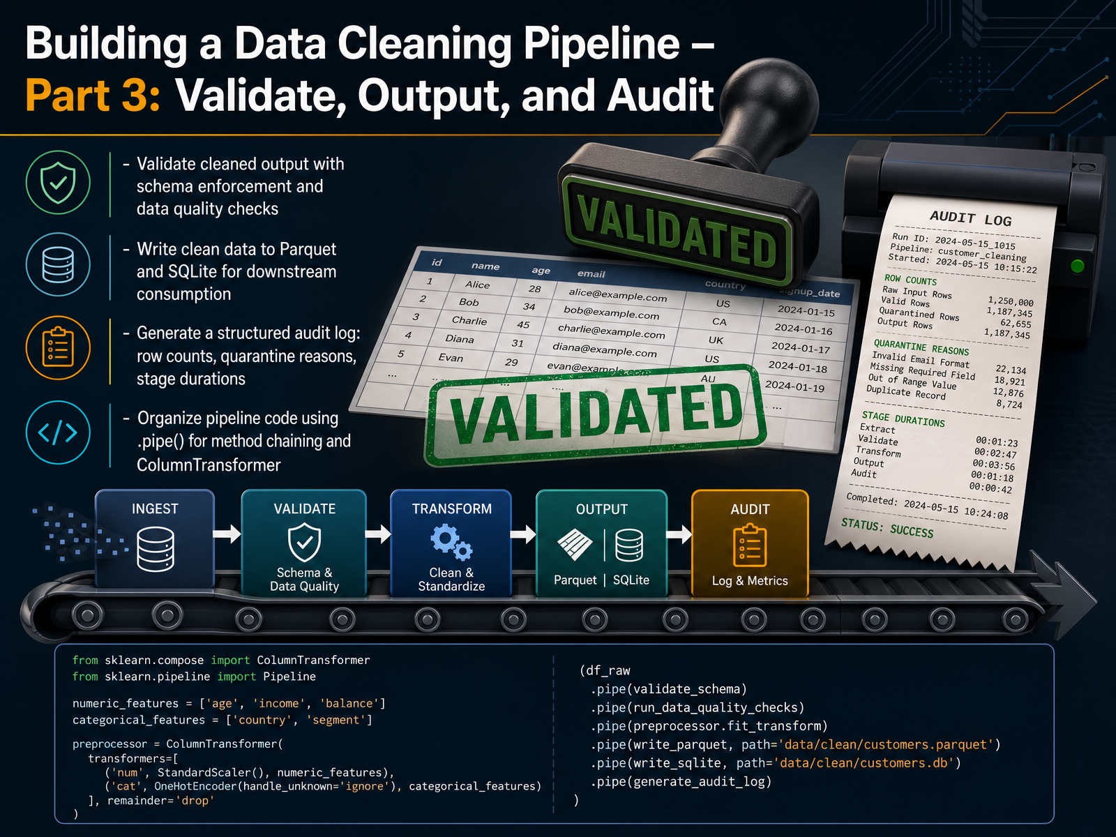 Building a Data Cleaning Pipeline – Part 3: Validate, Output, and Audit