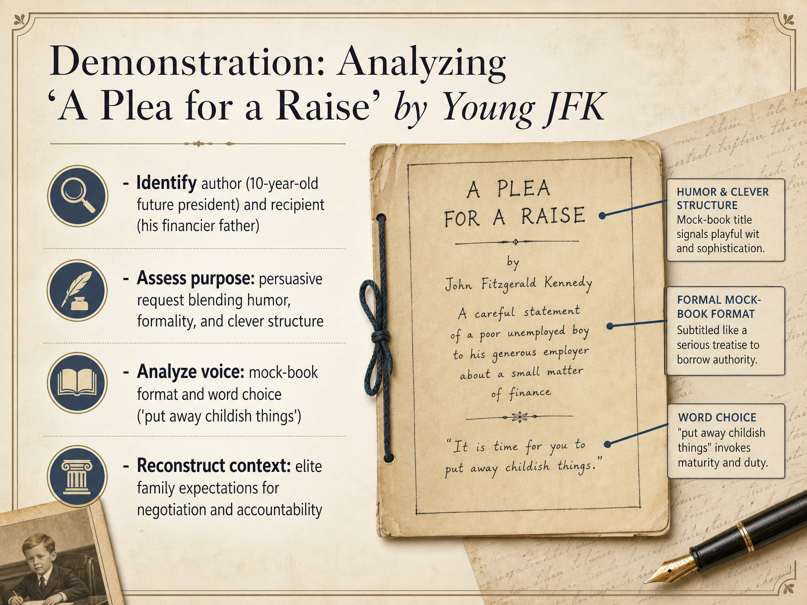 Demonstration: Analyzing 'A Plea for a Raise' by Young JFK