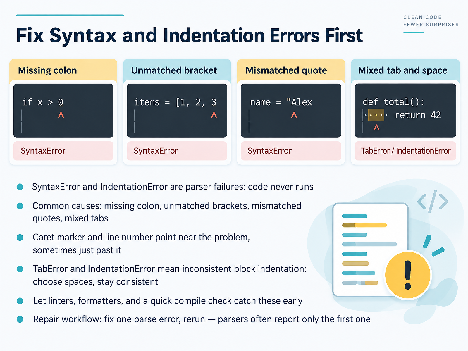 Fix Syntax and Indentation Errors First
