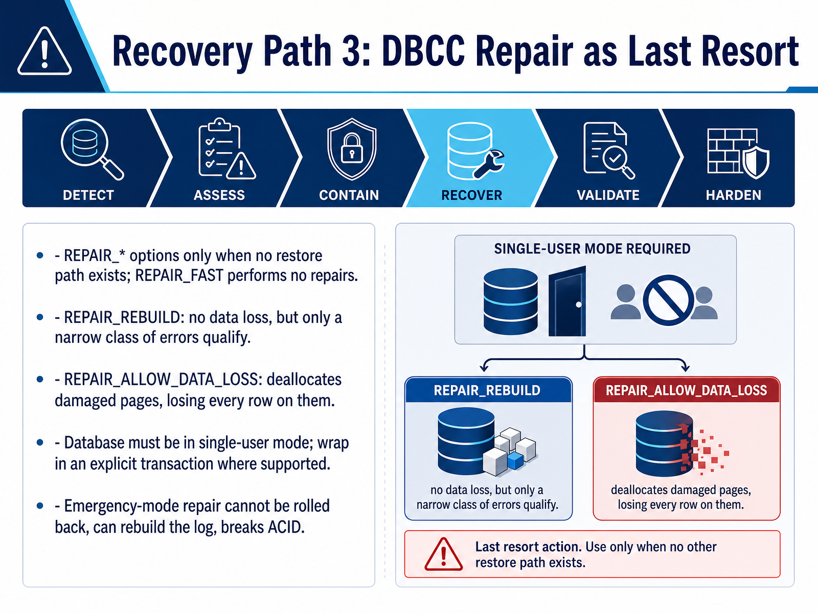 Recovery Path 3: DBCC Repair as Last Resort