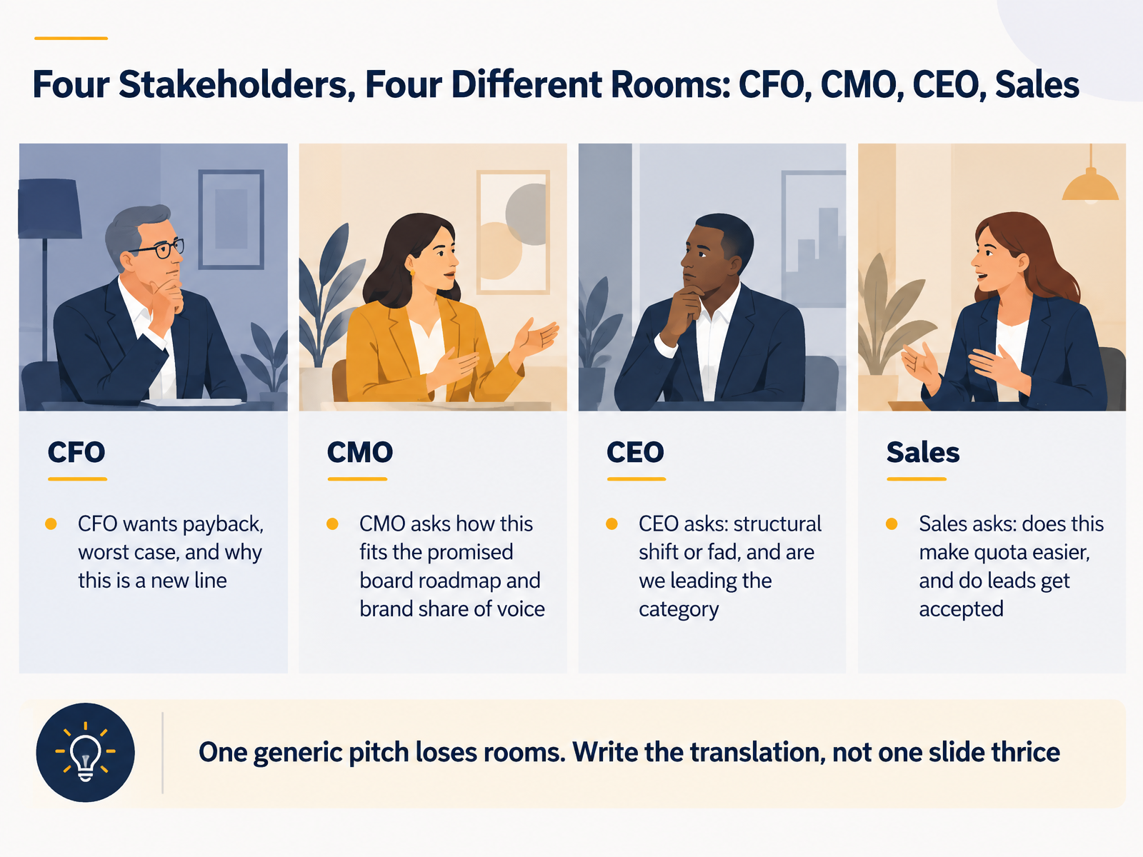 Four Stakeholders, Four Different Rooms: CFO, CMO, CEO, Sales
