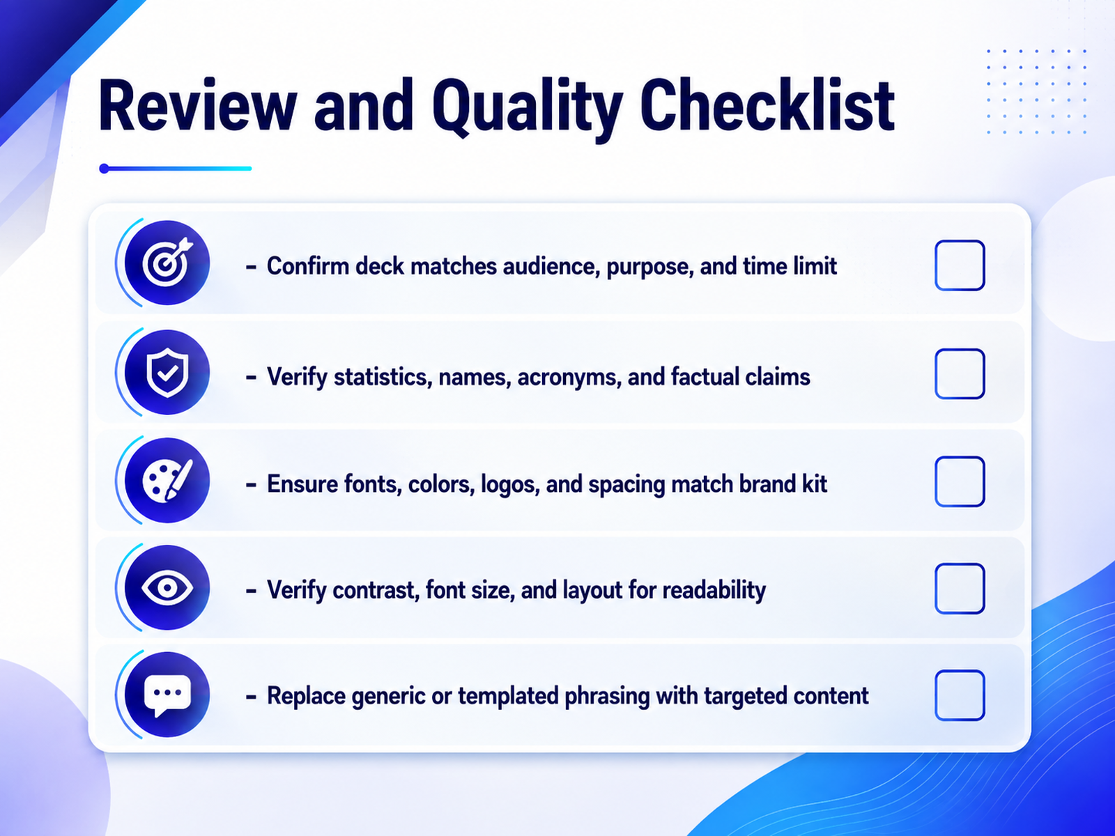 Review and Quality Checklist