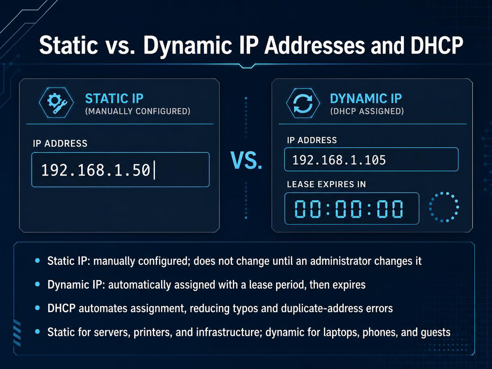 Static vs. Dynamic IP Addresses and DHCP