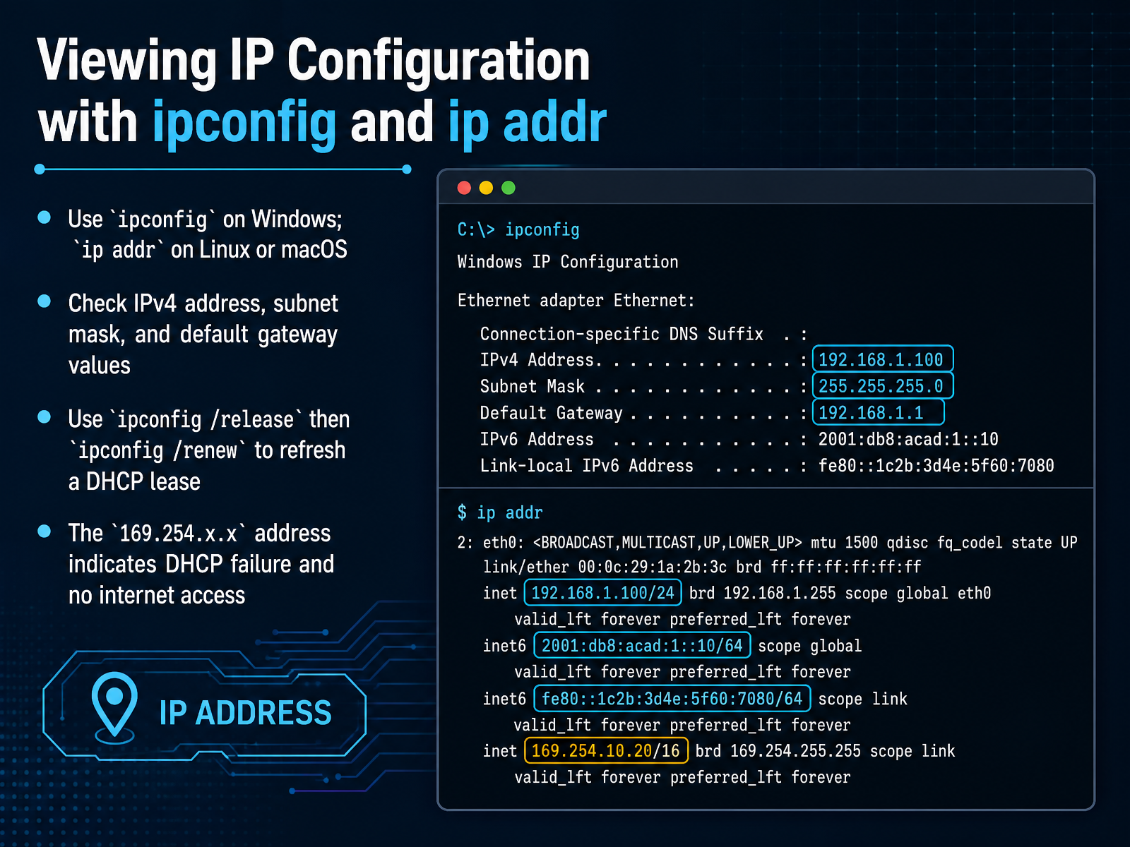 Viewing IP Configuration with ipconfig and ip addr
