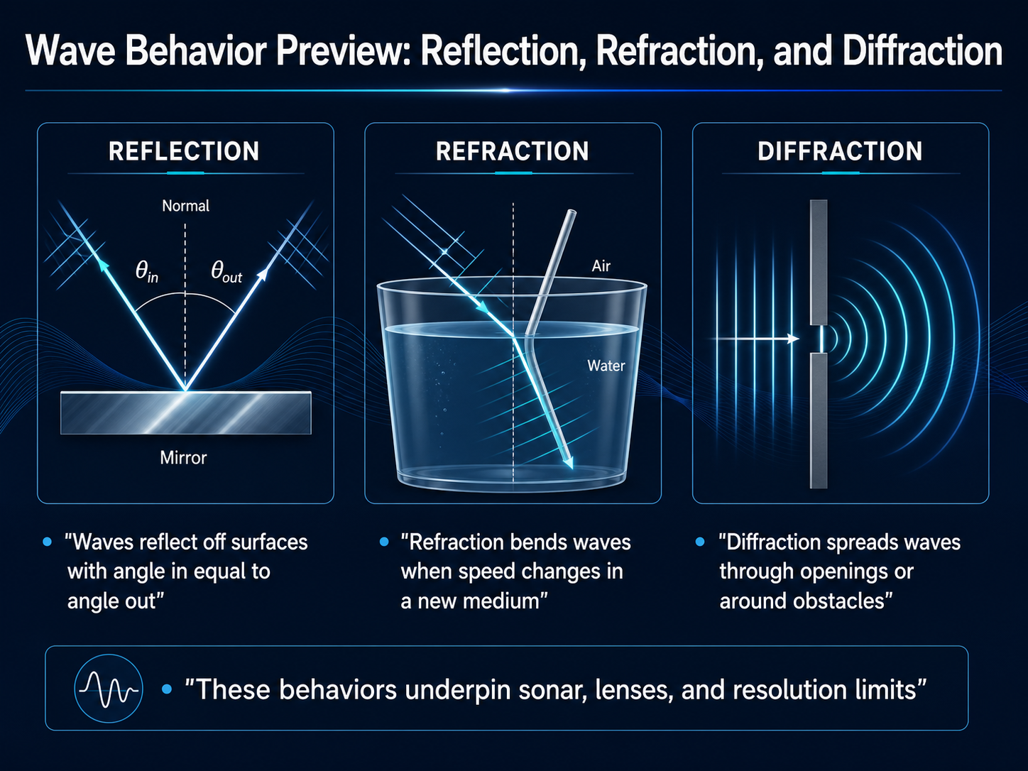 Wave Behavior Preview: Reflection, Refraction, and Diffraction