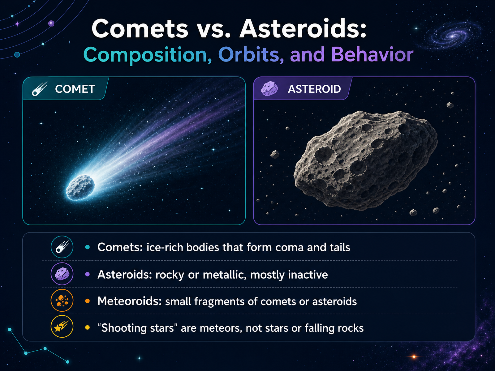 Comets vs. Asteroids: Composition, Orbits, and Behavior