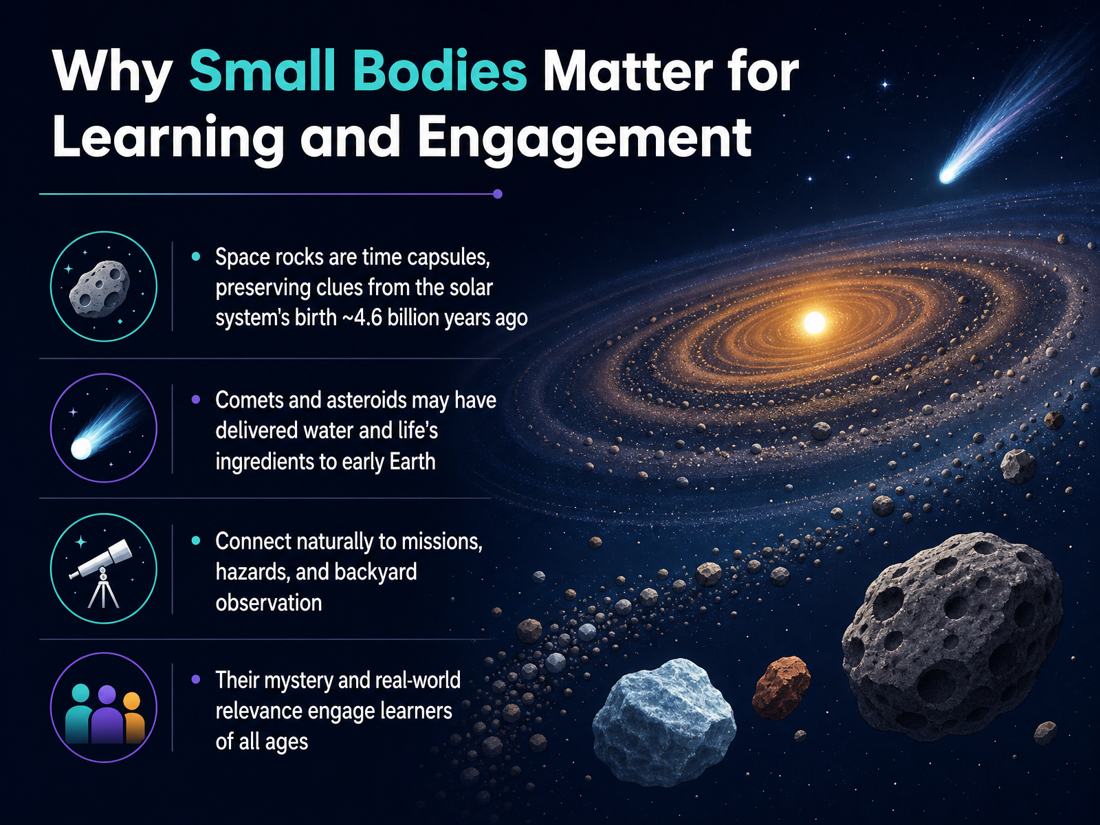 Why Small Bodies Matter for Learning and Engagement