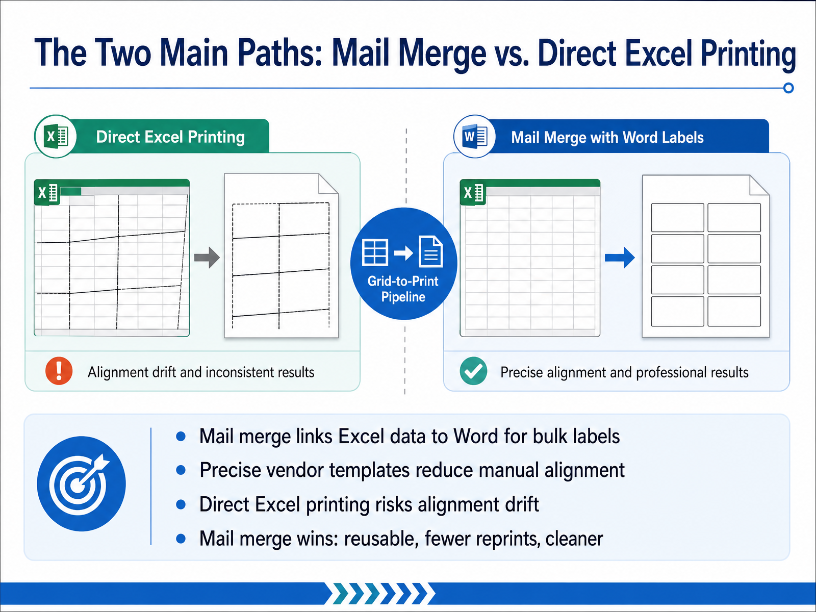 The Two Main Paths: Mail Merge vs. Direct Excel Printing