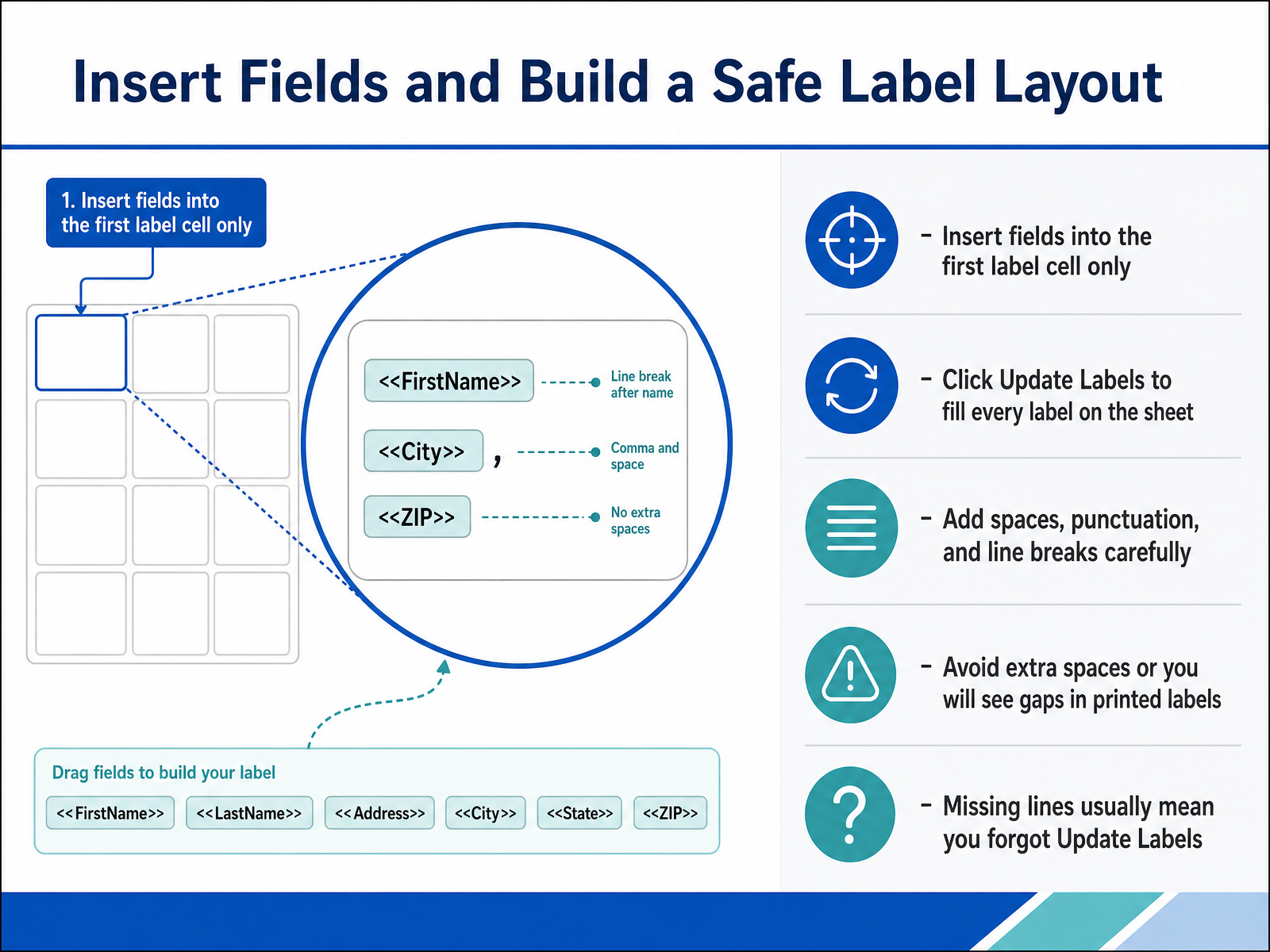 Insert Fields and Build a Safe Label Layout