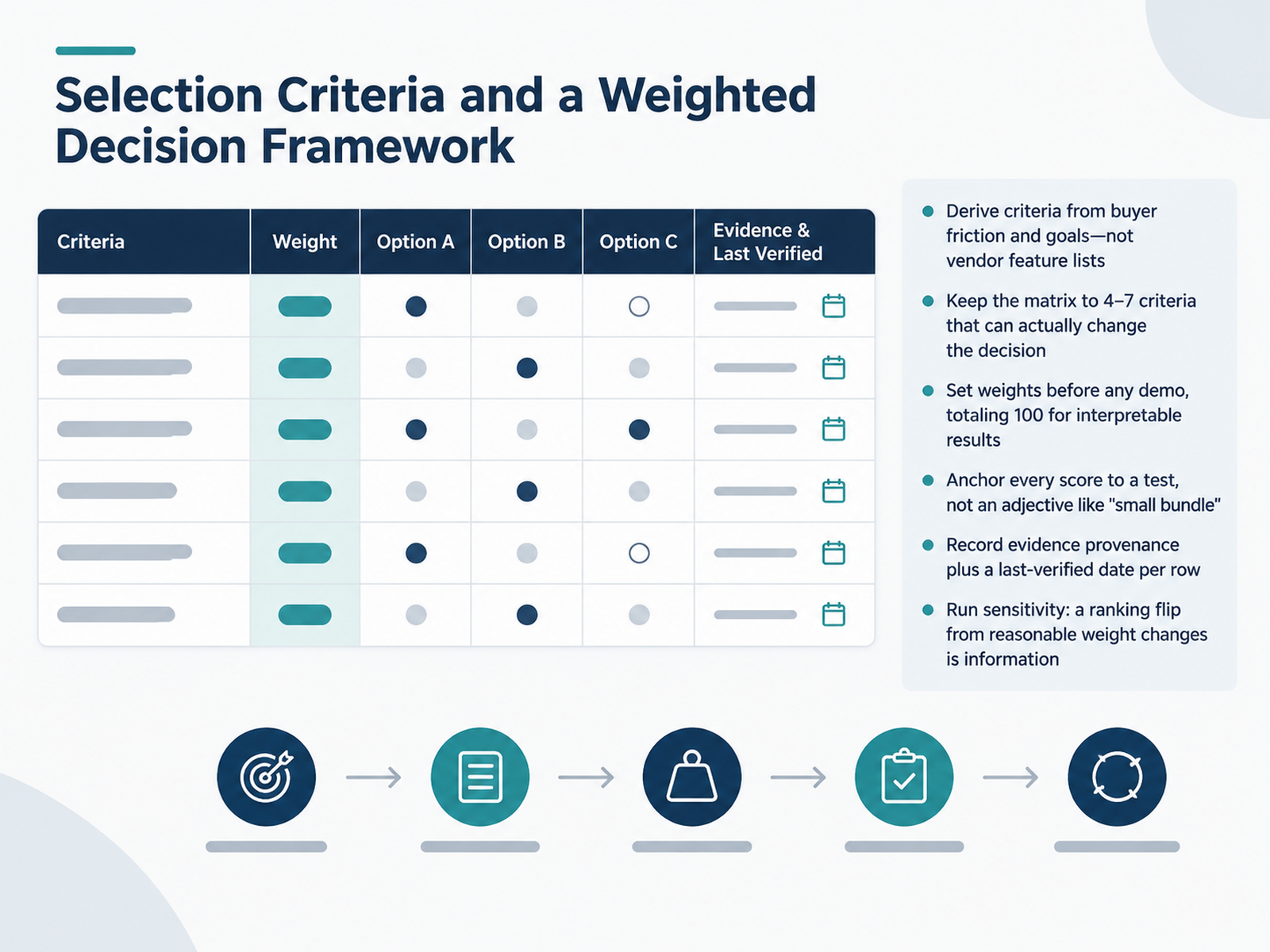 Selection Criteria and a Weighted Decision Framework