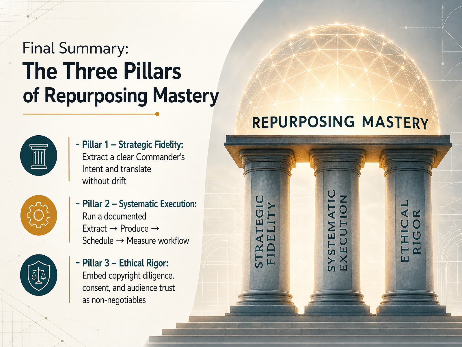 Final Summary: The Three Pillars of Repurposing Mastery