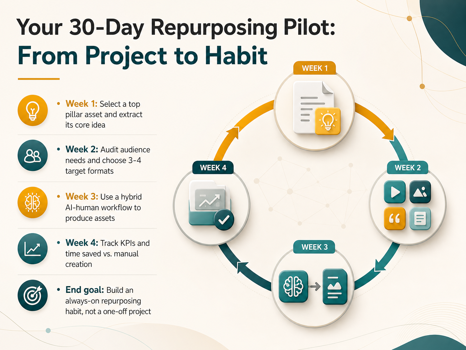 Your 30-Day Repurposing Pilot: From Project to Habit