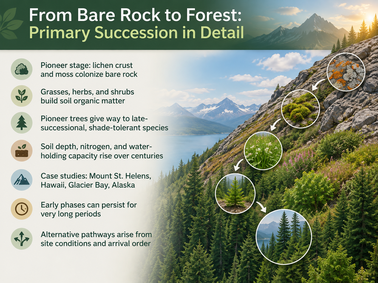From Bare Rock to Forest: Primary Succession in Detail