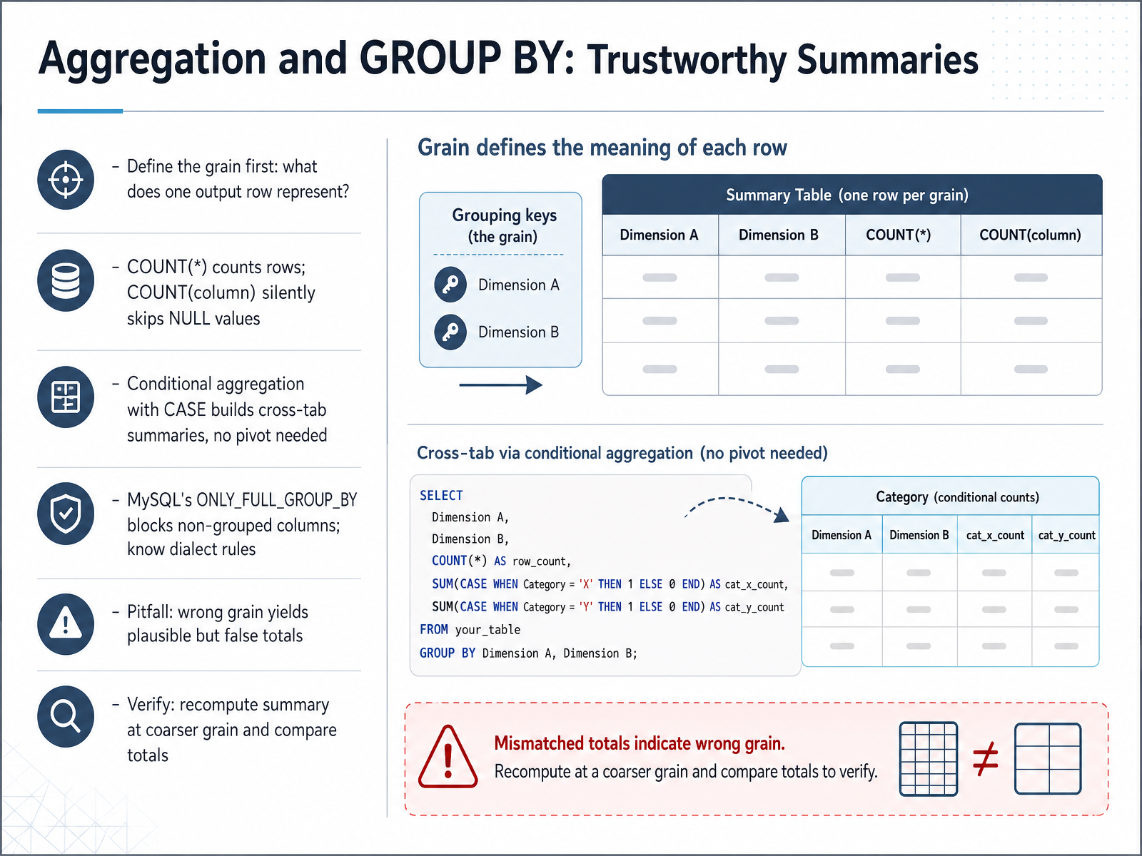 Aggregation and GROUP BY: Trustworthy Summaries