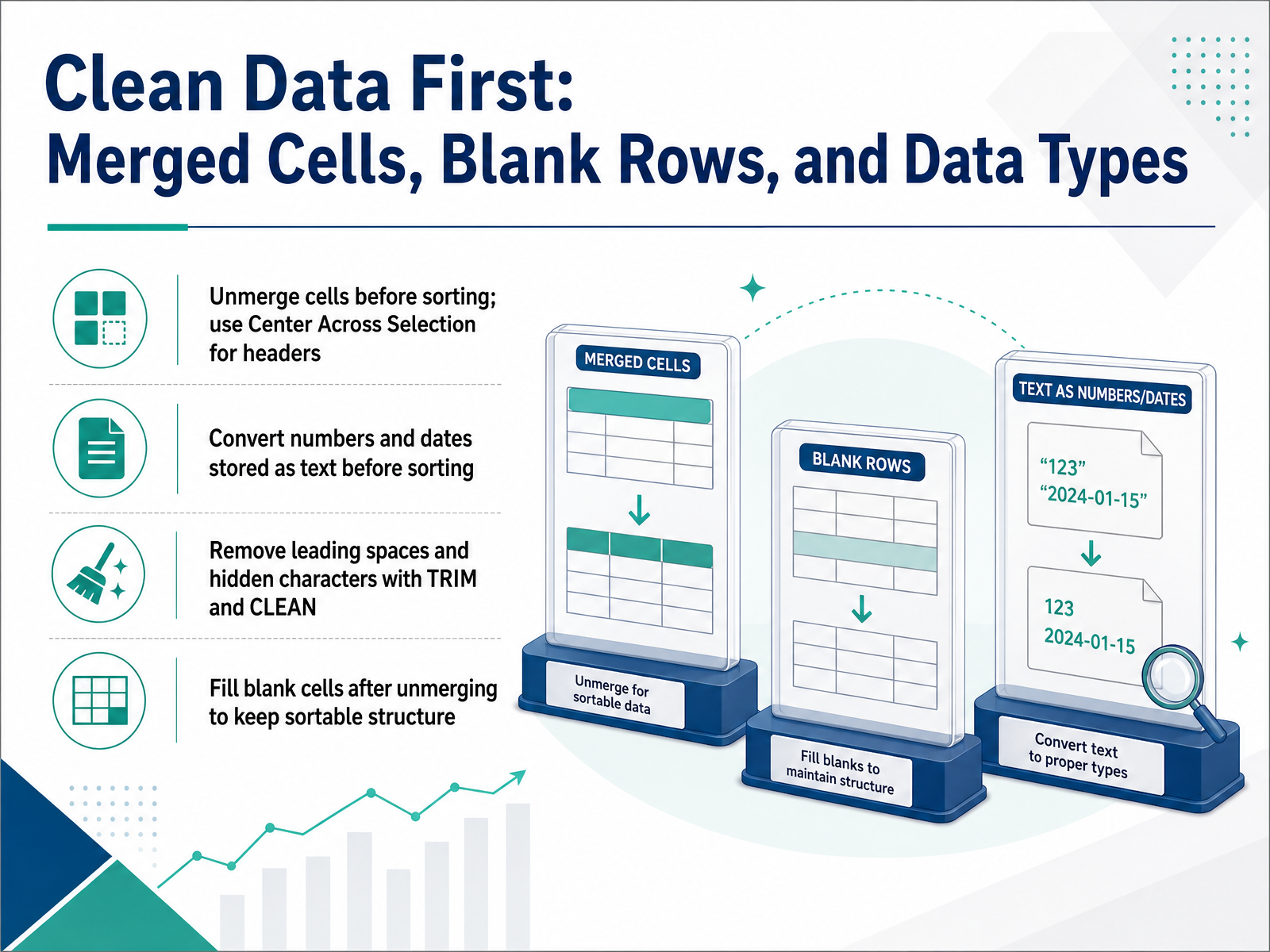 Clean Data First: Merged Cells, Blank Rows, and Data Types