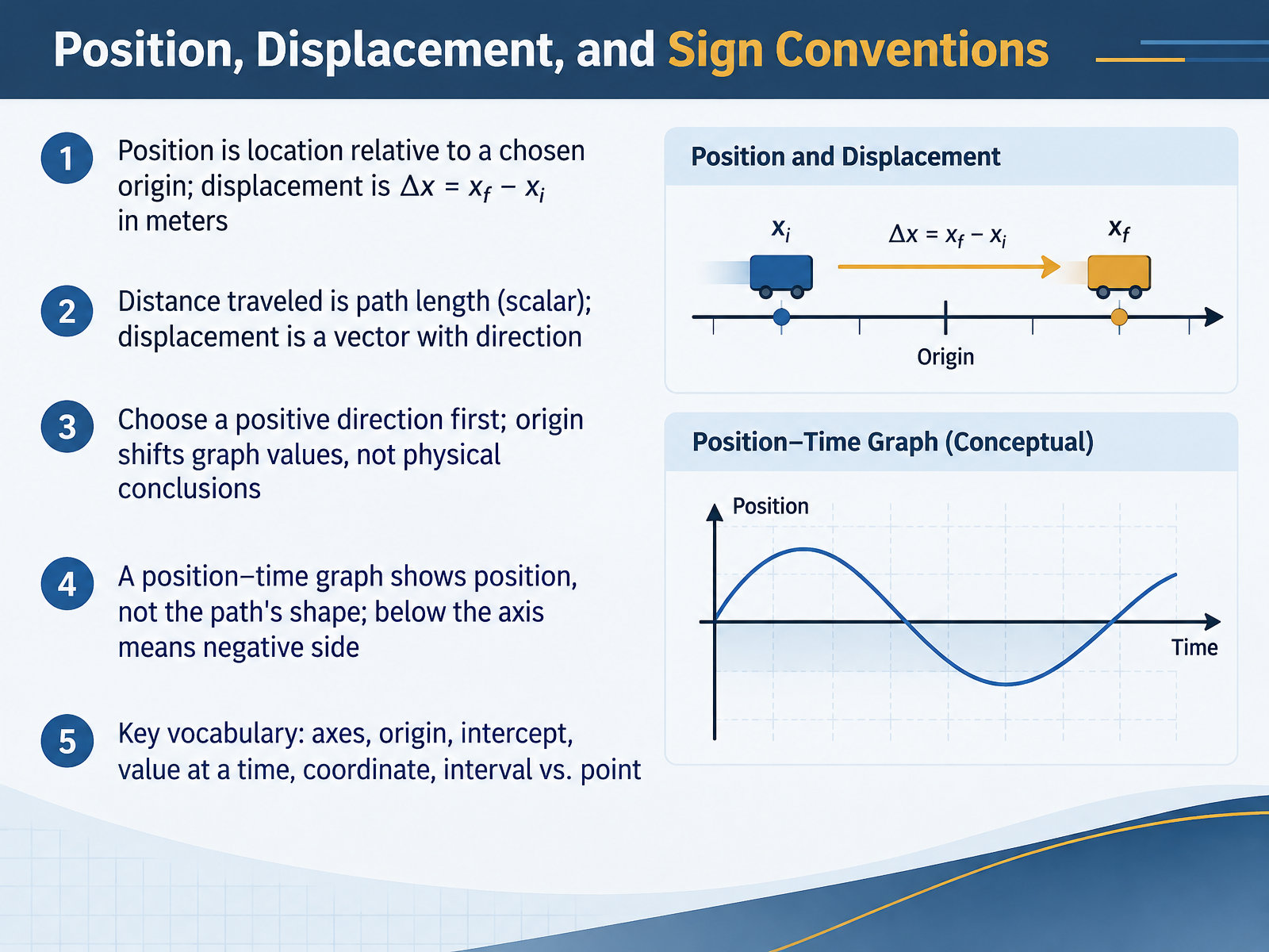 Position, Displacement, and Sign Conventions