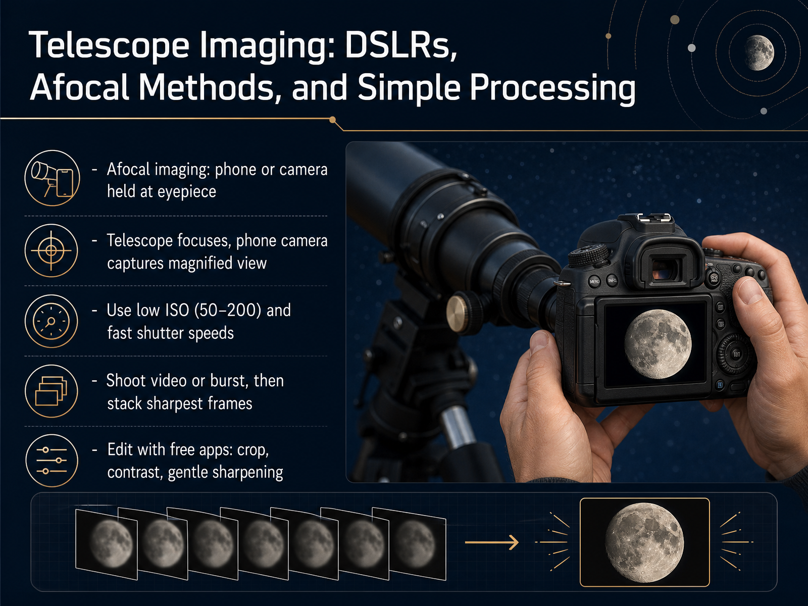 Telescope Imaging: DSLRs, Afocal Methods, and Simple Processing