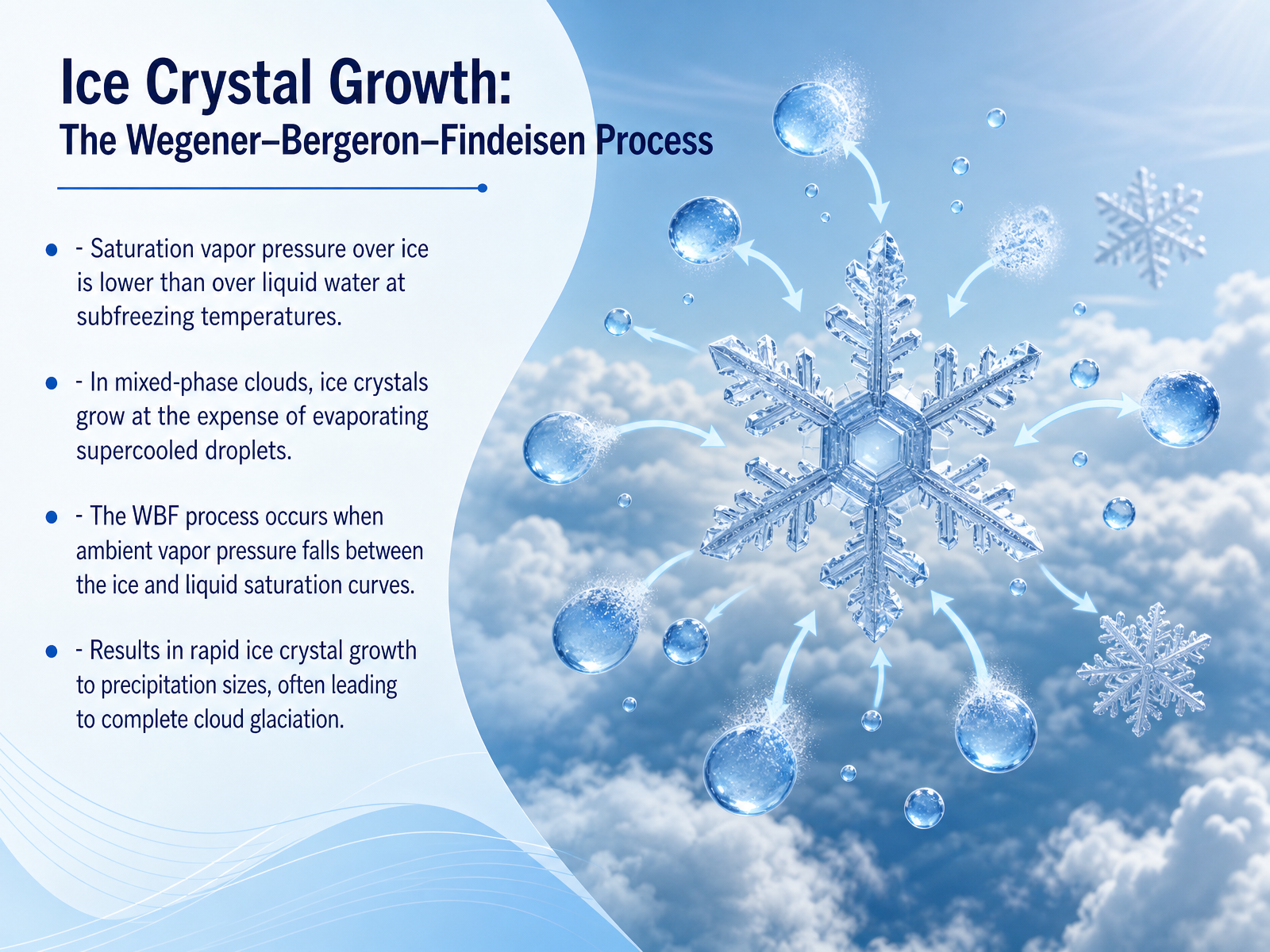 Ice Crystal Growth: The Wegener–Bergeron–Findeisen Process