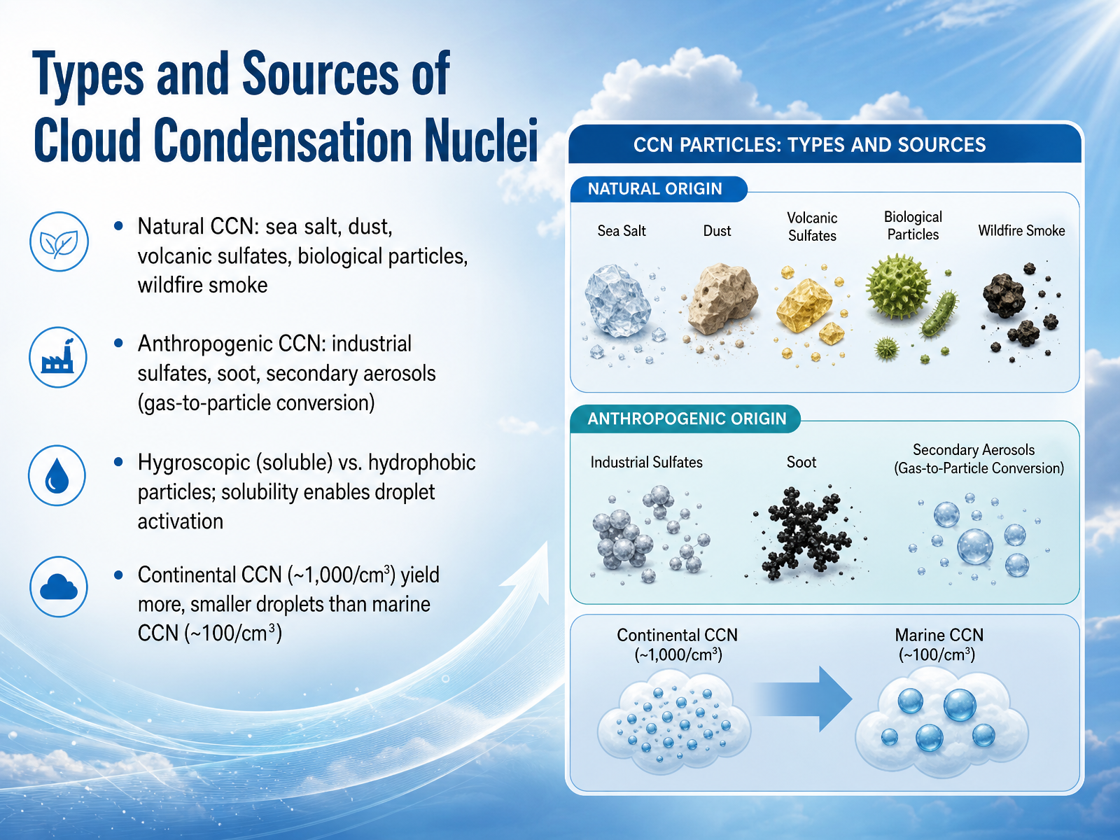 Types and Sources of Cloud Condensation Nuclei