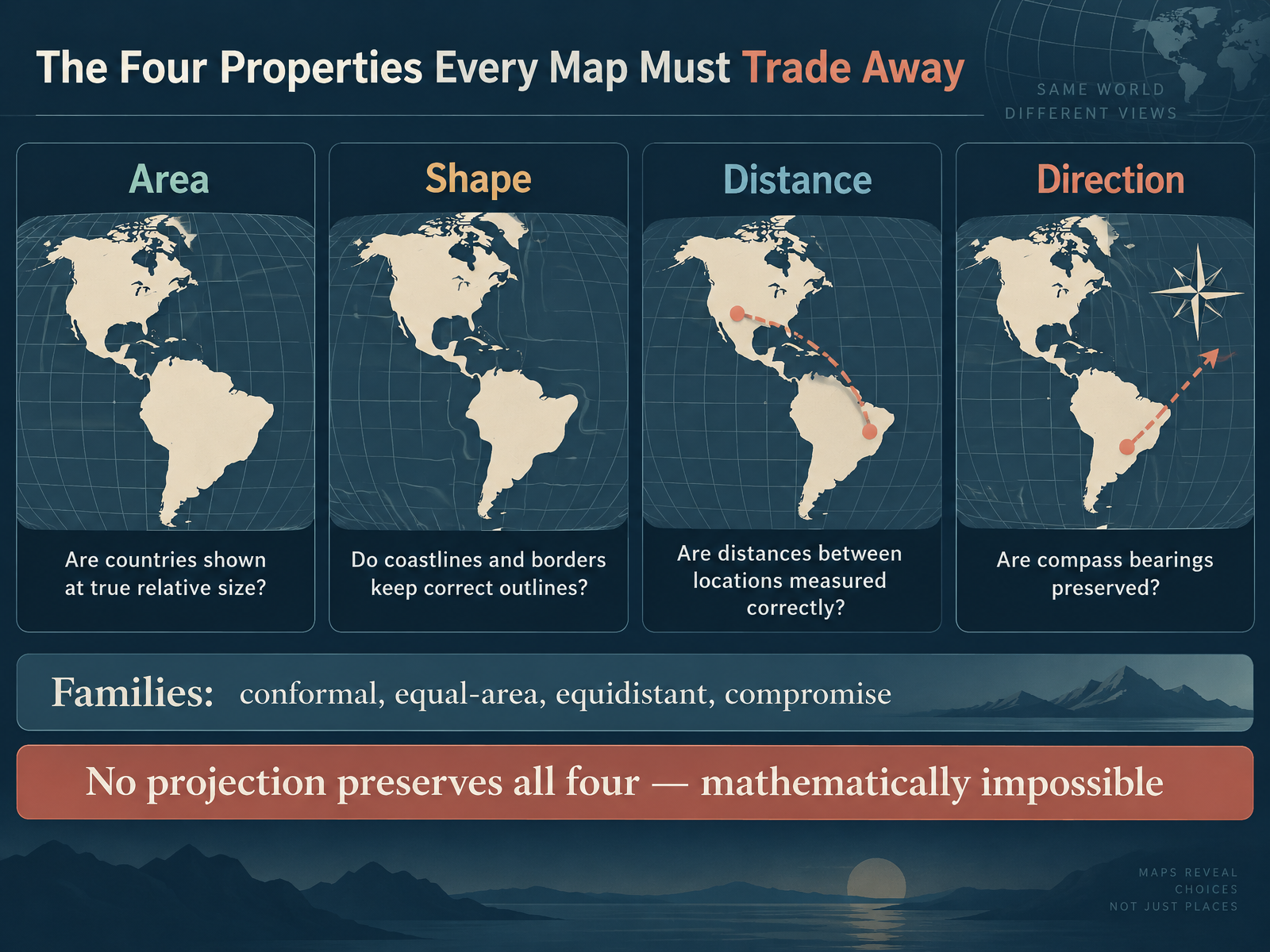 The Four Properties Every Map Must Trade Away