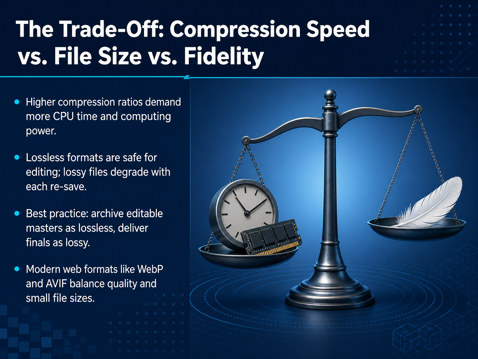 The Trade-Off: Compression Speed vs. File Size vs. Fidelity