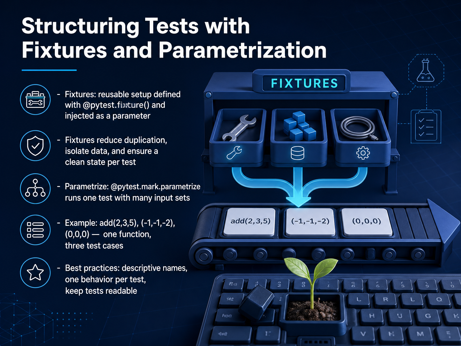 Structuring Tests with Fixtures and Parametrization