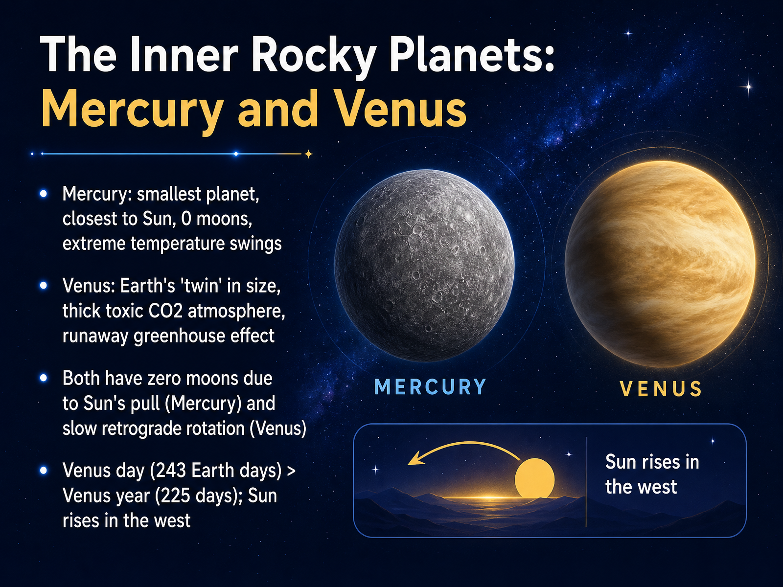 The Inner Rocky Planets: Mercury and Venus