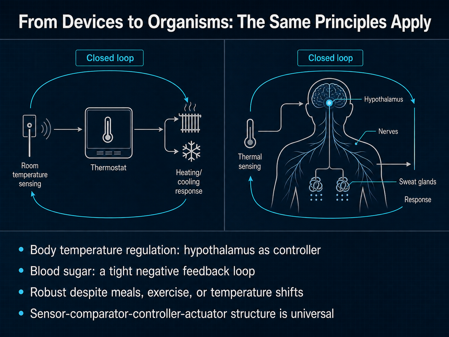 From Devices to Organisms: The Same Principles Apply
