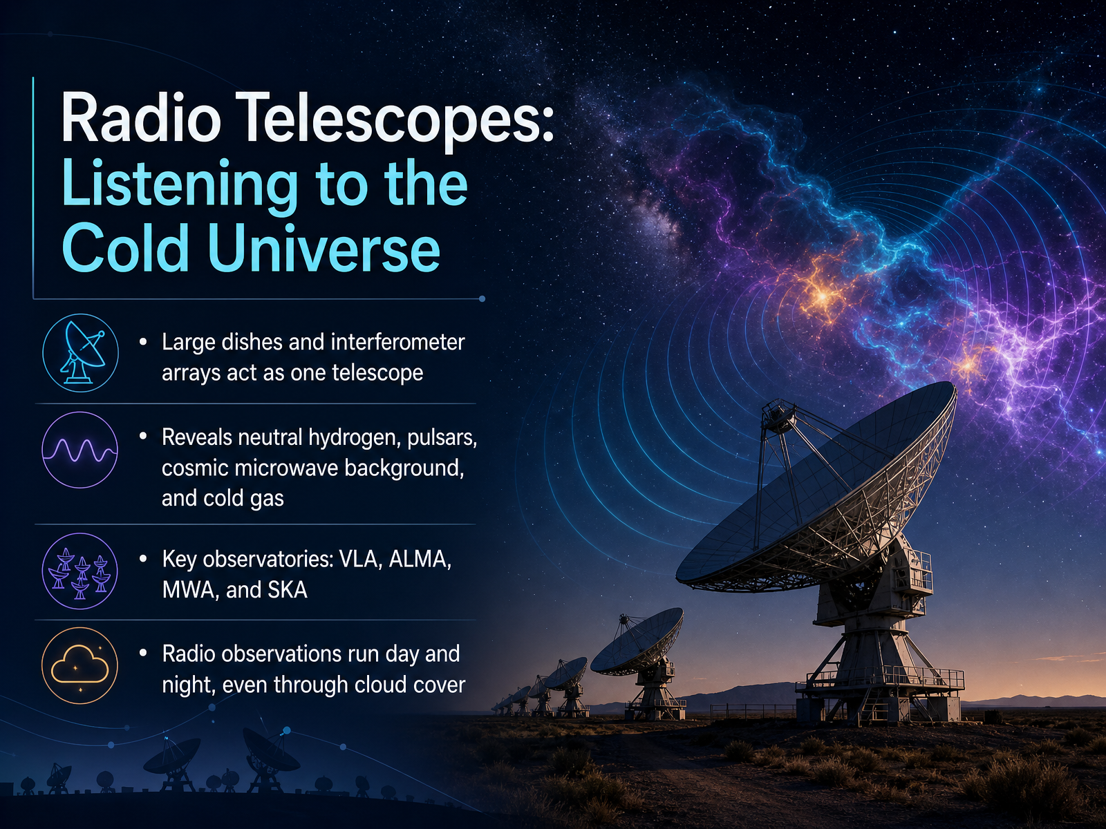 Radio Telescopes: Listening to the Cold Universe