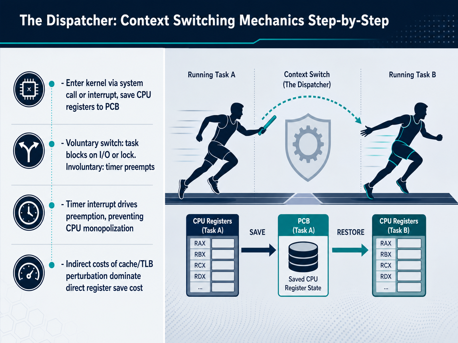 The Dispatcher: Context Switching Mechanics Step-by-Step