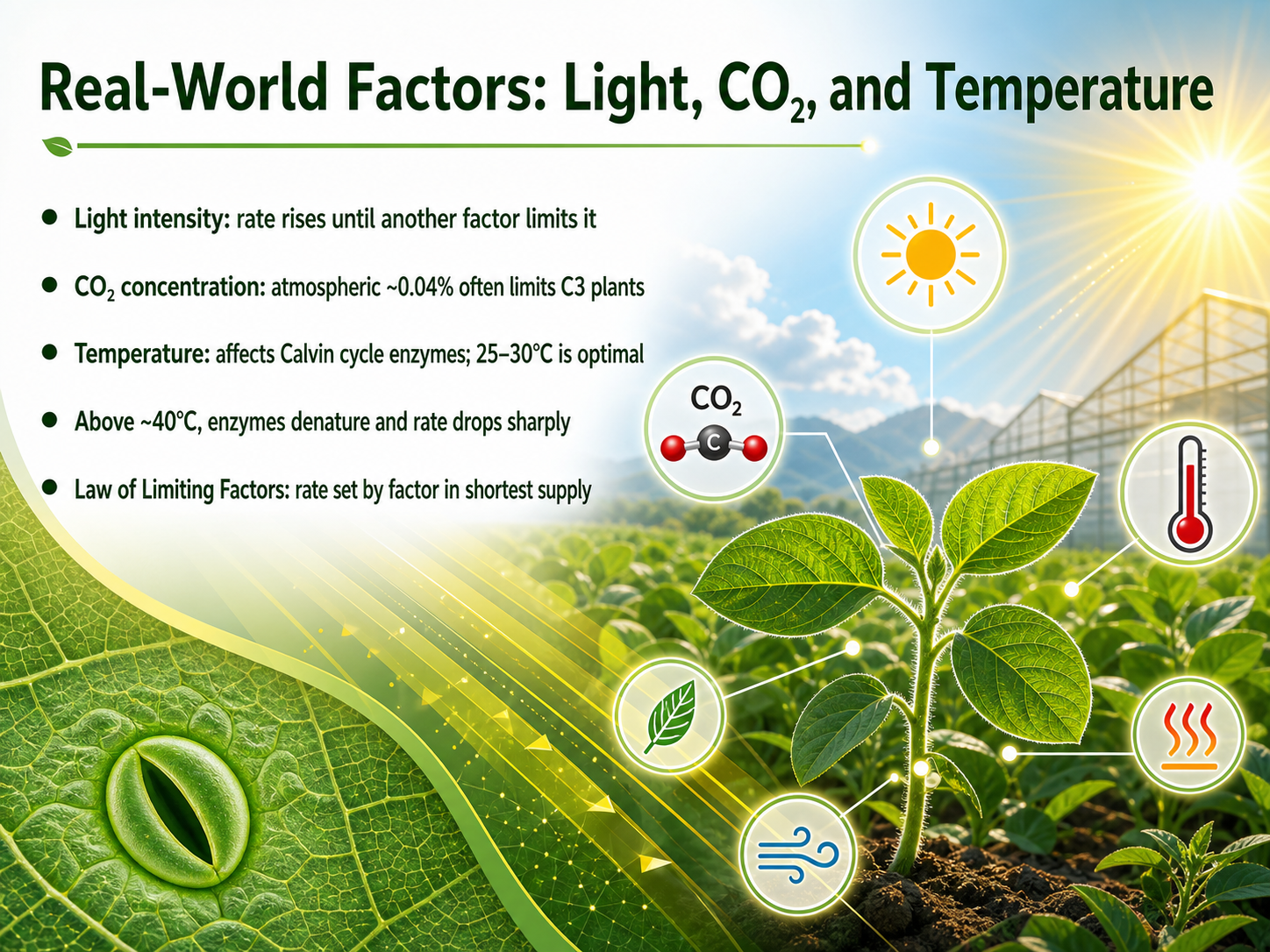 Real-World Factors: Light, CO₂, and Temperature