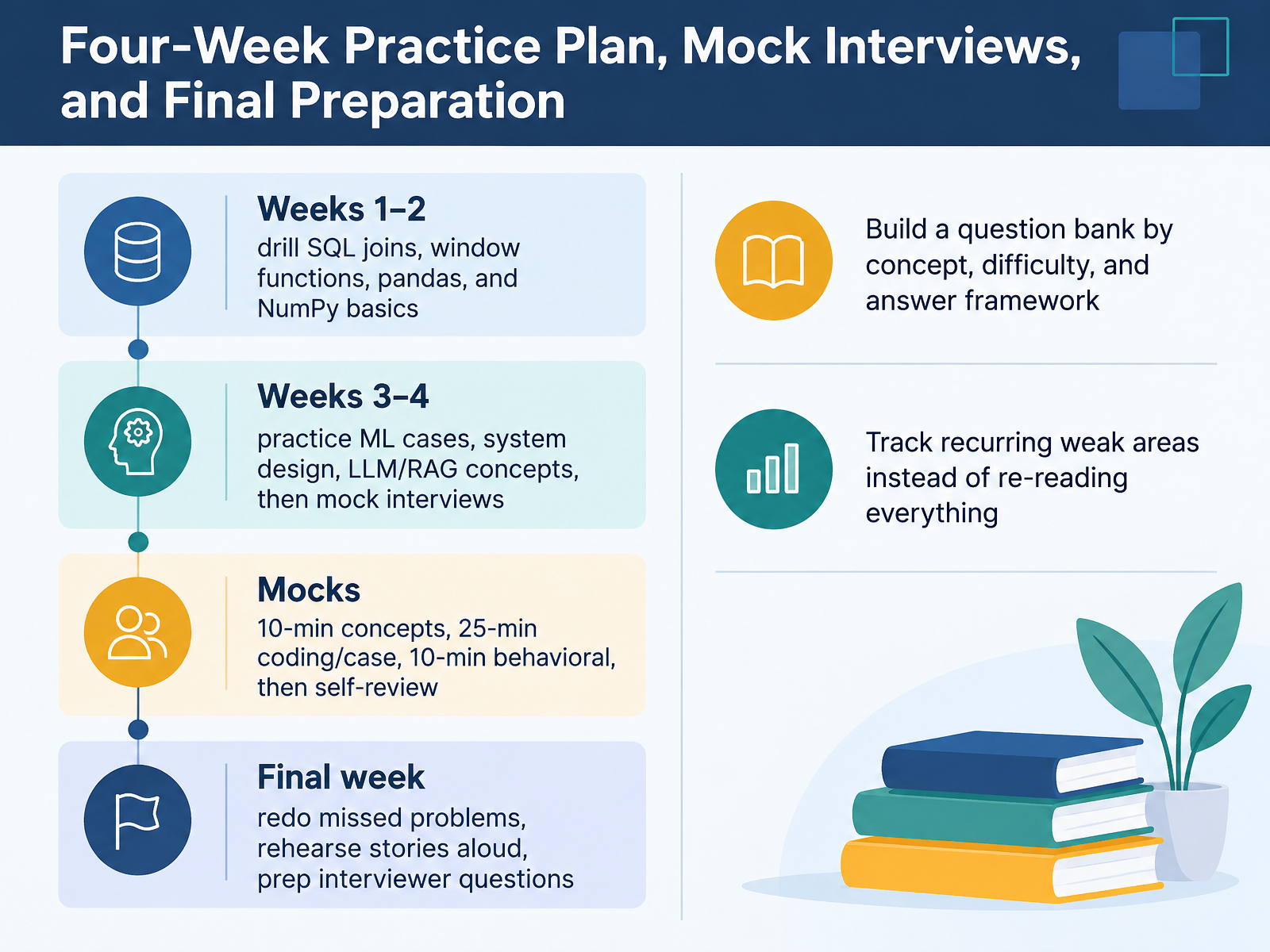 Four-Week Practice Plan, Mock Interviews, and Final Preparation