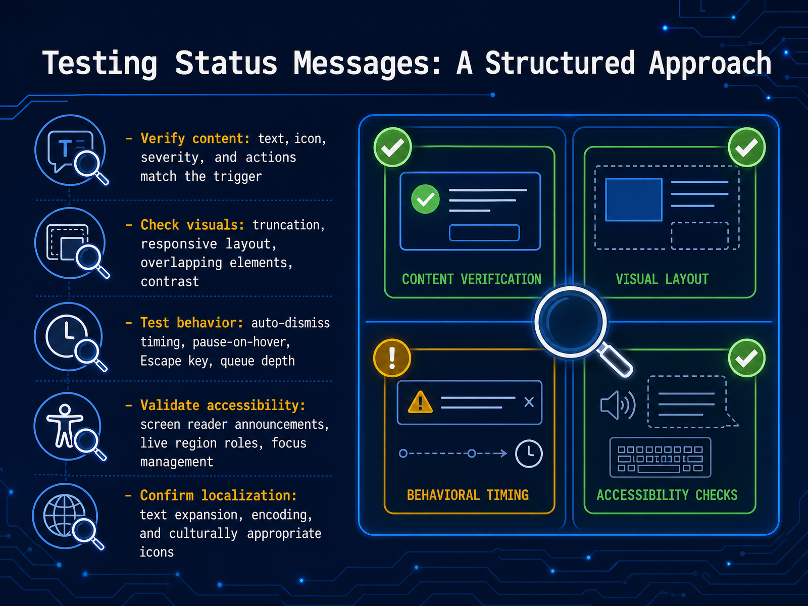 Testing Status Messages: A Structured Approach