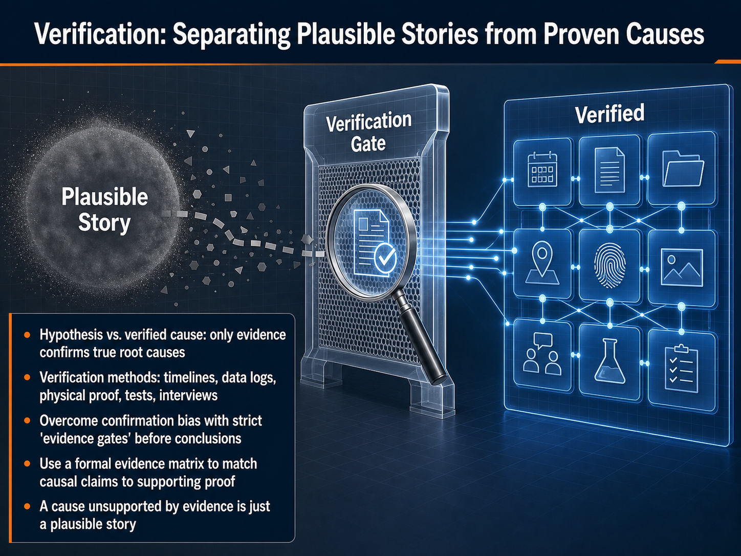 Verification: Separating Plausible Stories from Proven Causes